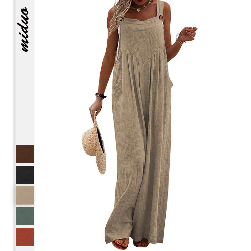 Casual Summer Cotton Hemp Romper, several colors