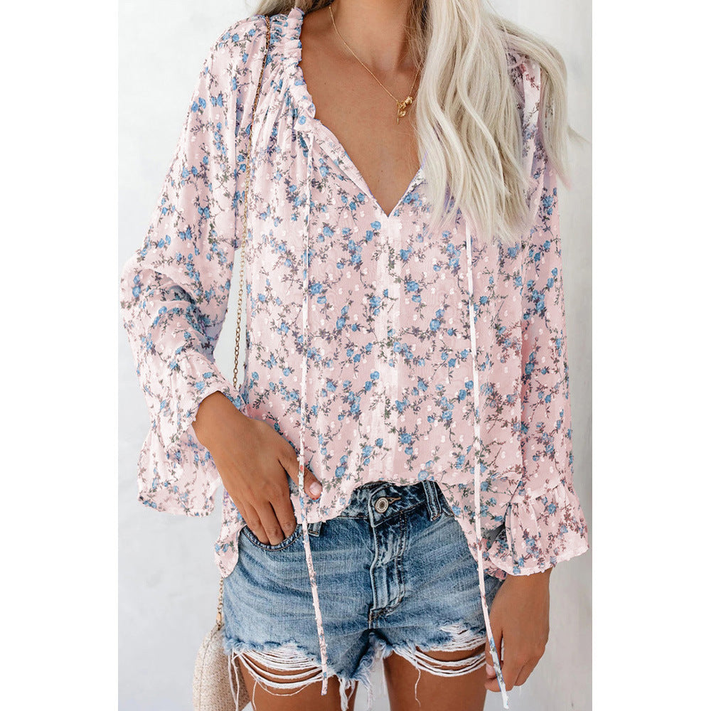 Floral Chiffon Loose V-neck Blouse, several colors