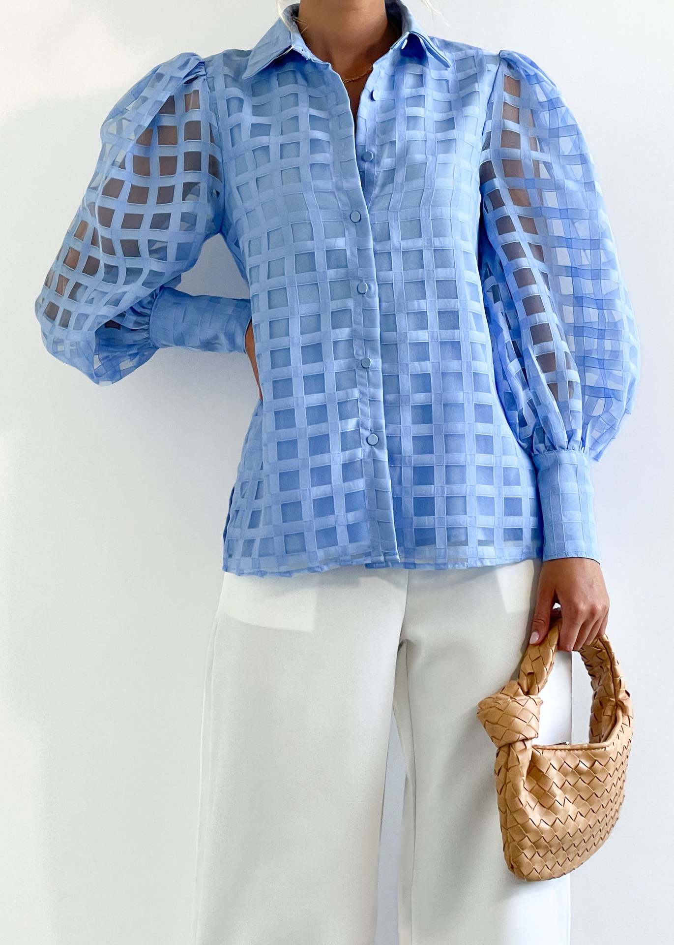 Lattice Puffed Sleeve Blouse, several colors