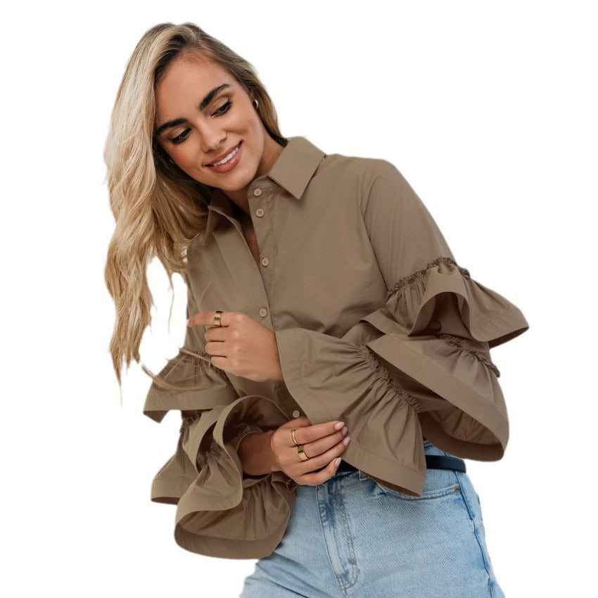 Ruffled Long Sleeve Bubble Blouse, several colors