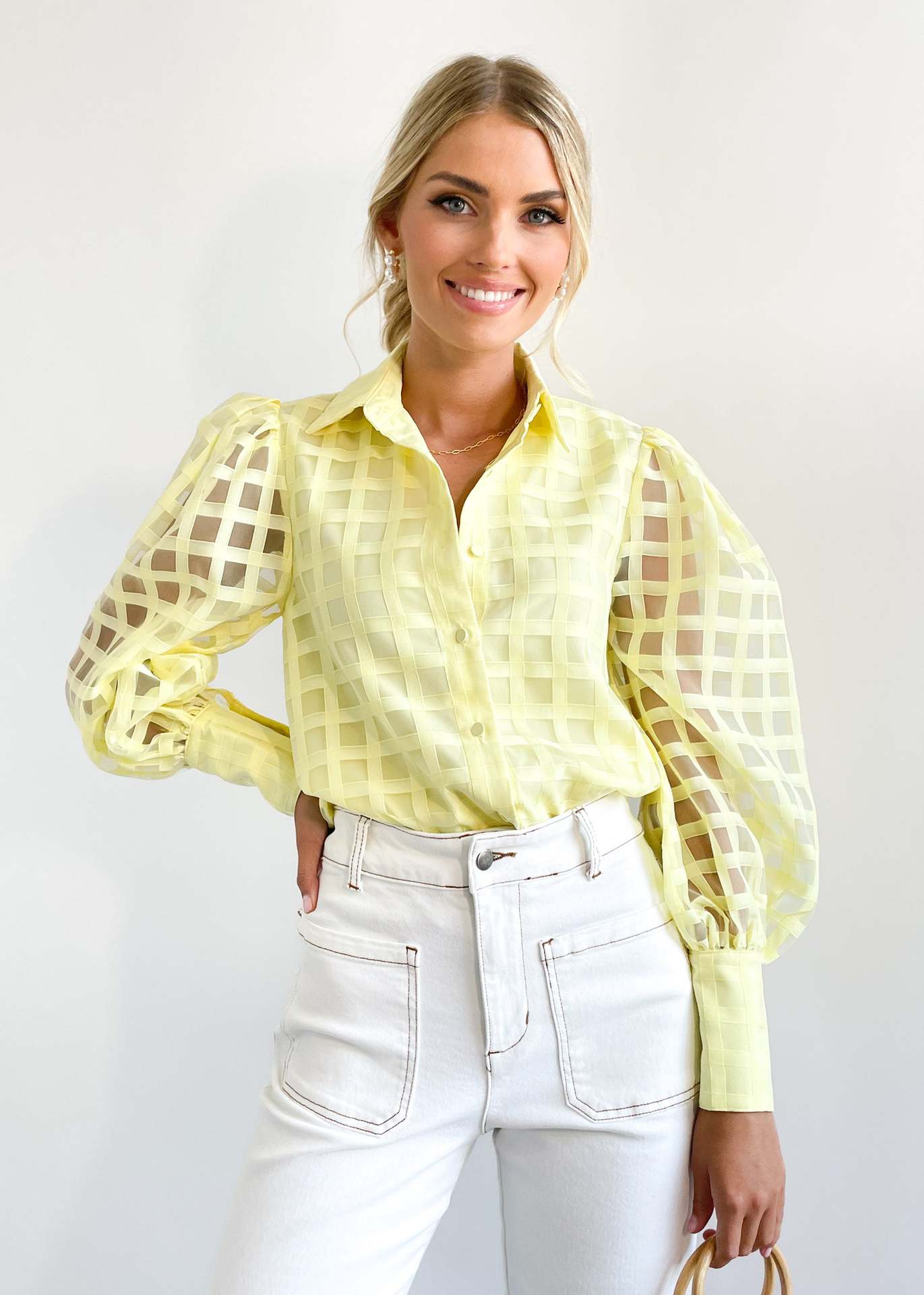 Lattice Puffed Sleeve Blouse, several colors