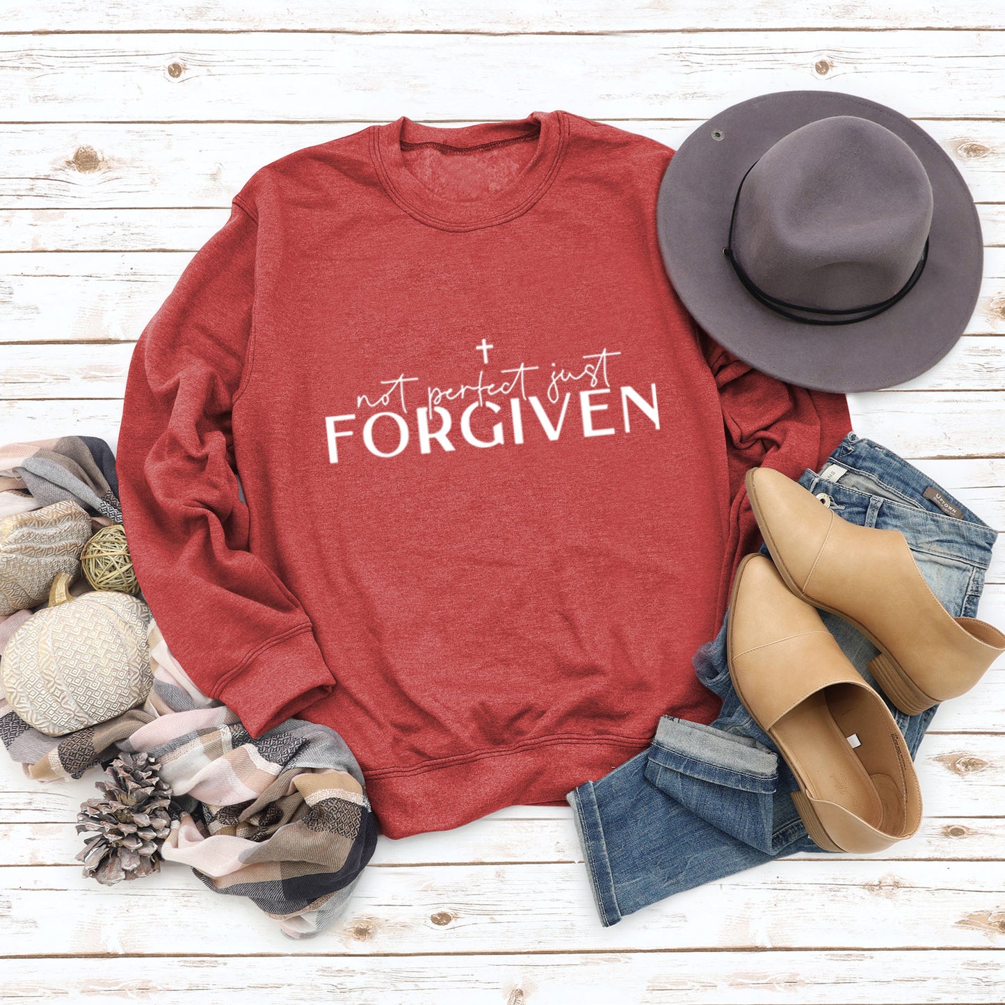 Not Perfect Just Forgiven Long-sleeved Crew-neck Shirt, Several Colors