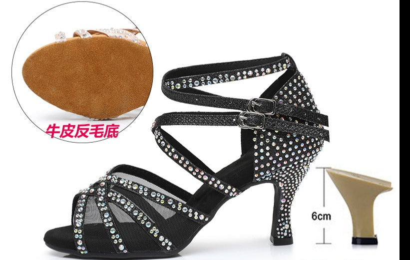 Rhinestone Latin Dance Shoes/High Heels, black, gold, or sliver