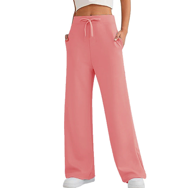 Solid Color Casual Loose Leg High Waist Pants, several colors