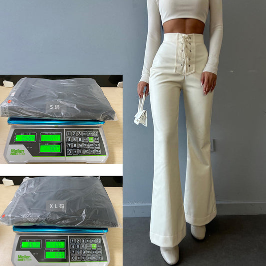 High-waisted Flared Leather Trousers, white, green, black