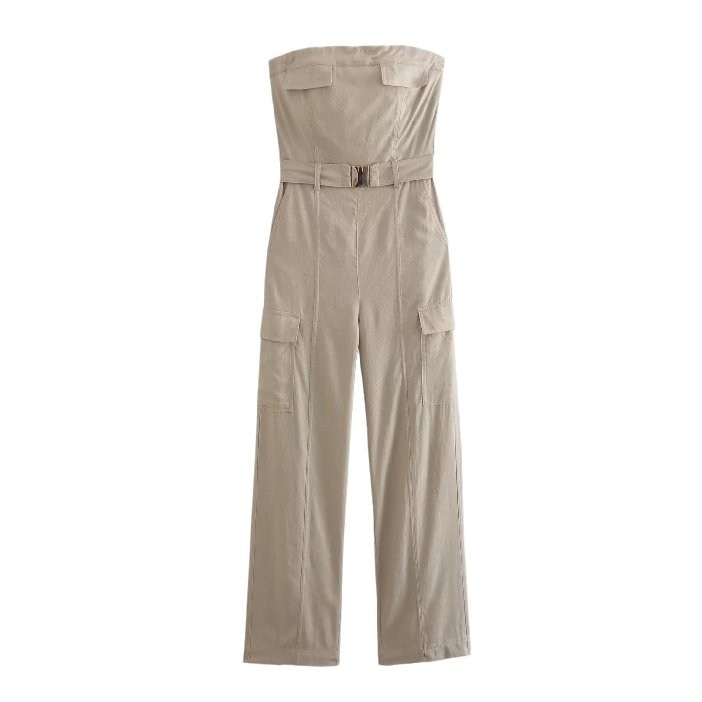 Sleeveless Belted One-piece Pantsuit