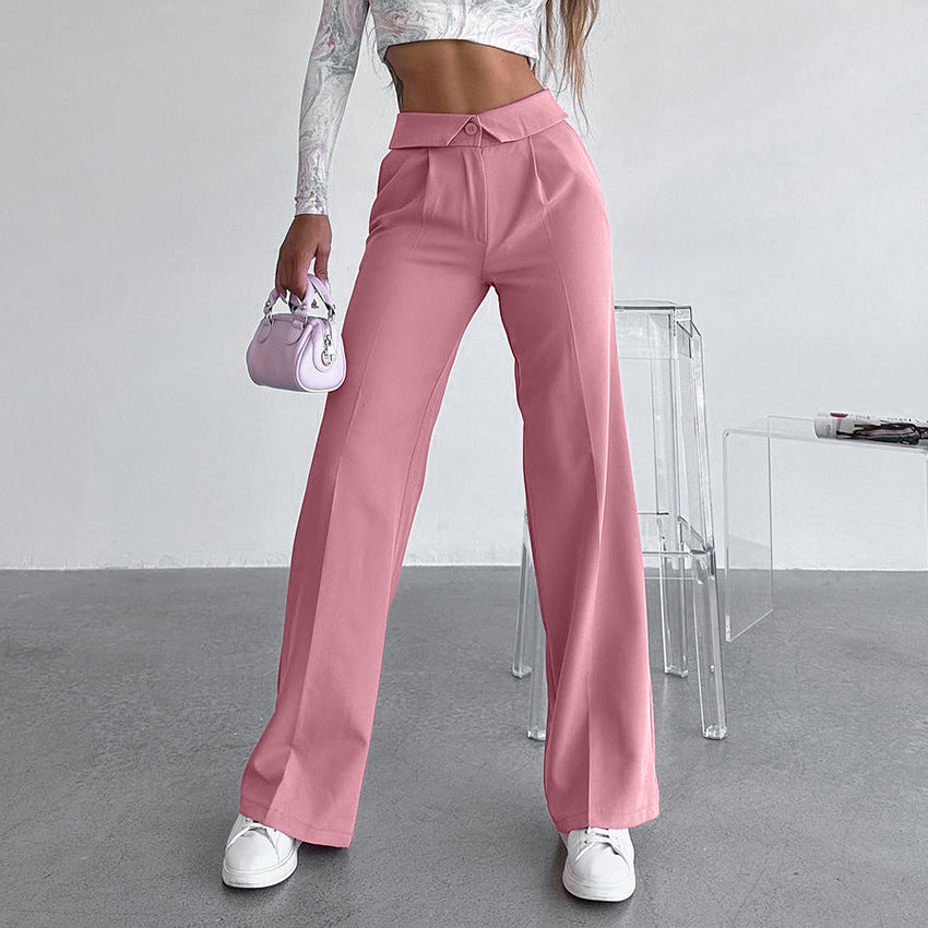 Solid Color Mid-waist Casual Pants, pink, beige, brown