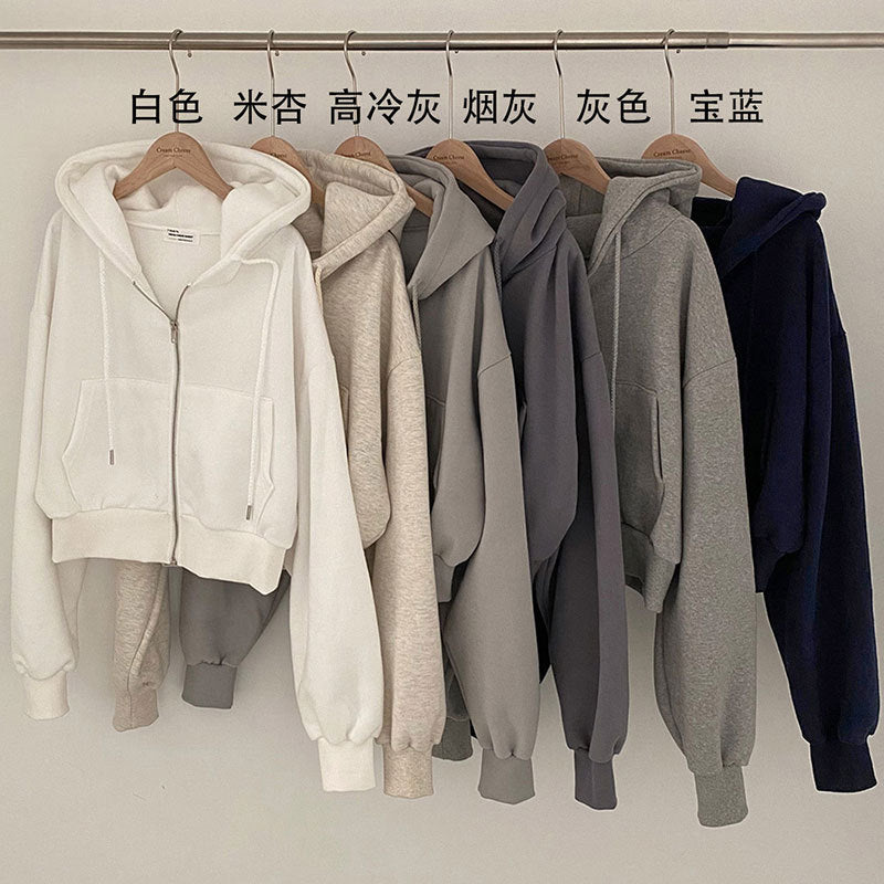 Cropped Loose Zipper Hoodie Jacket, several colors