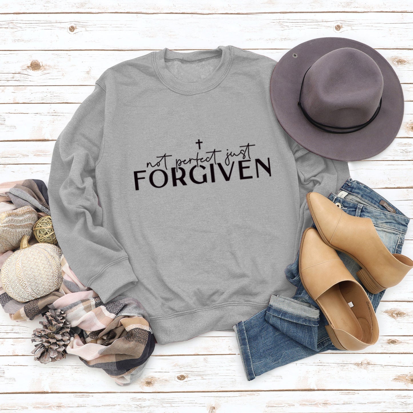 Not Perfect Just Forgiven Long-sleeved Crew-neck Shirt, Several Colors