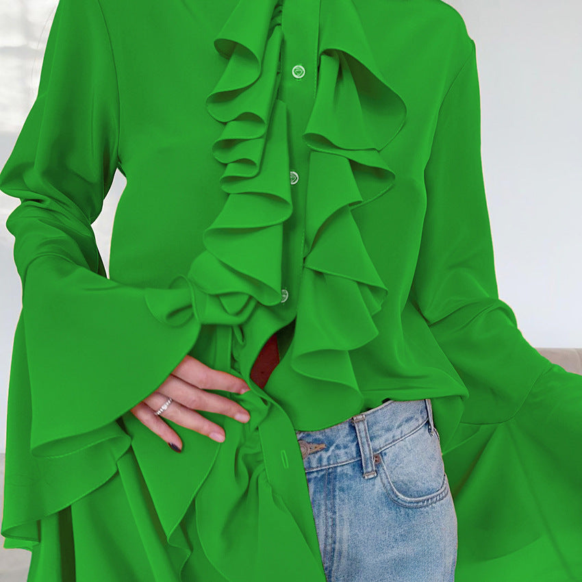 Chiffon Ruffle Flared Sleeve Blouse, several colors