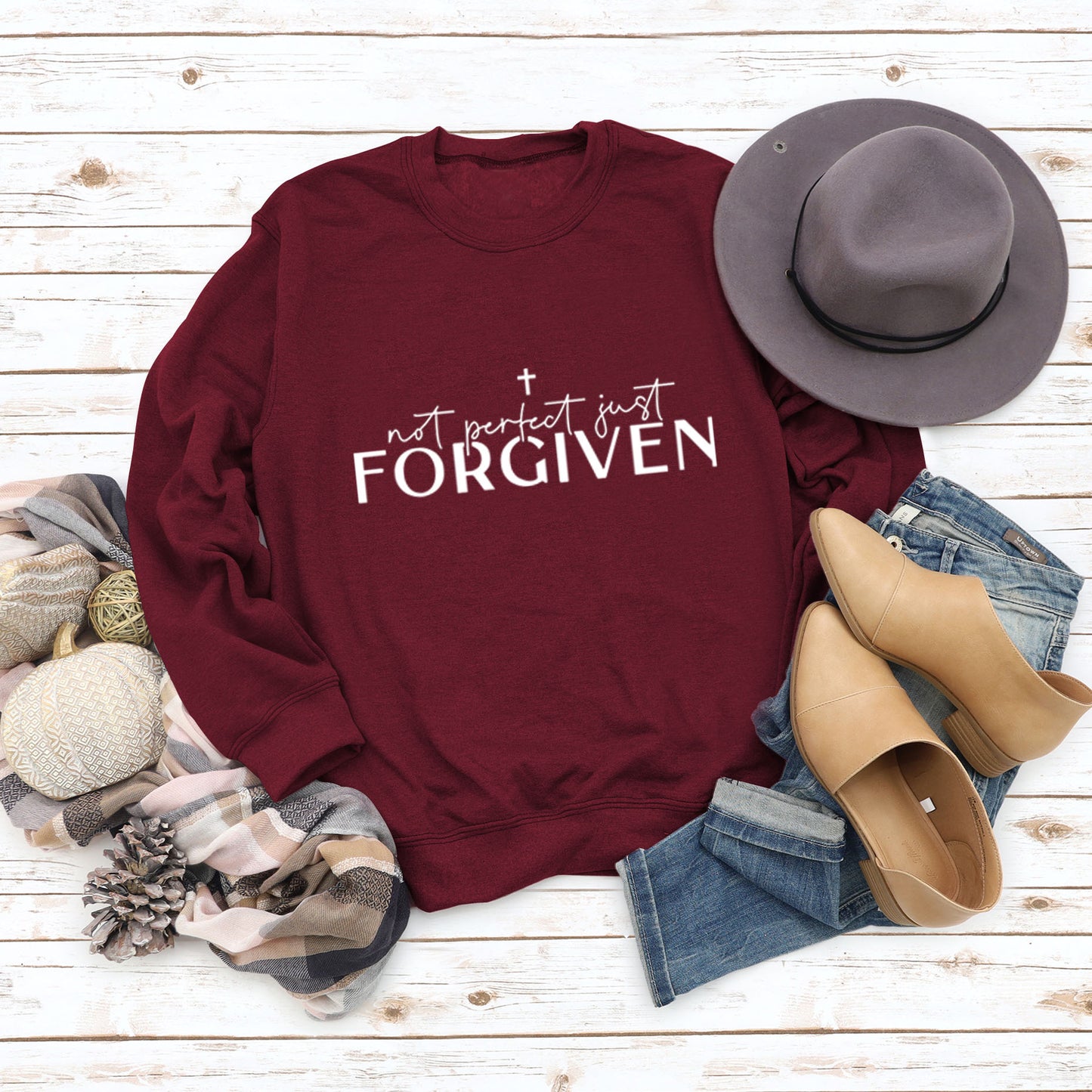 Not Perfect Just Forgiven Long-sleeved Crew-neck Shirt, Several Colors