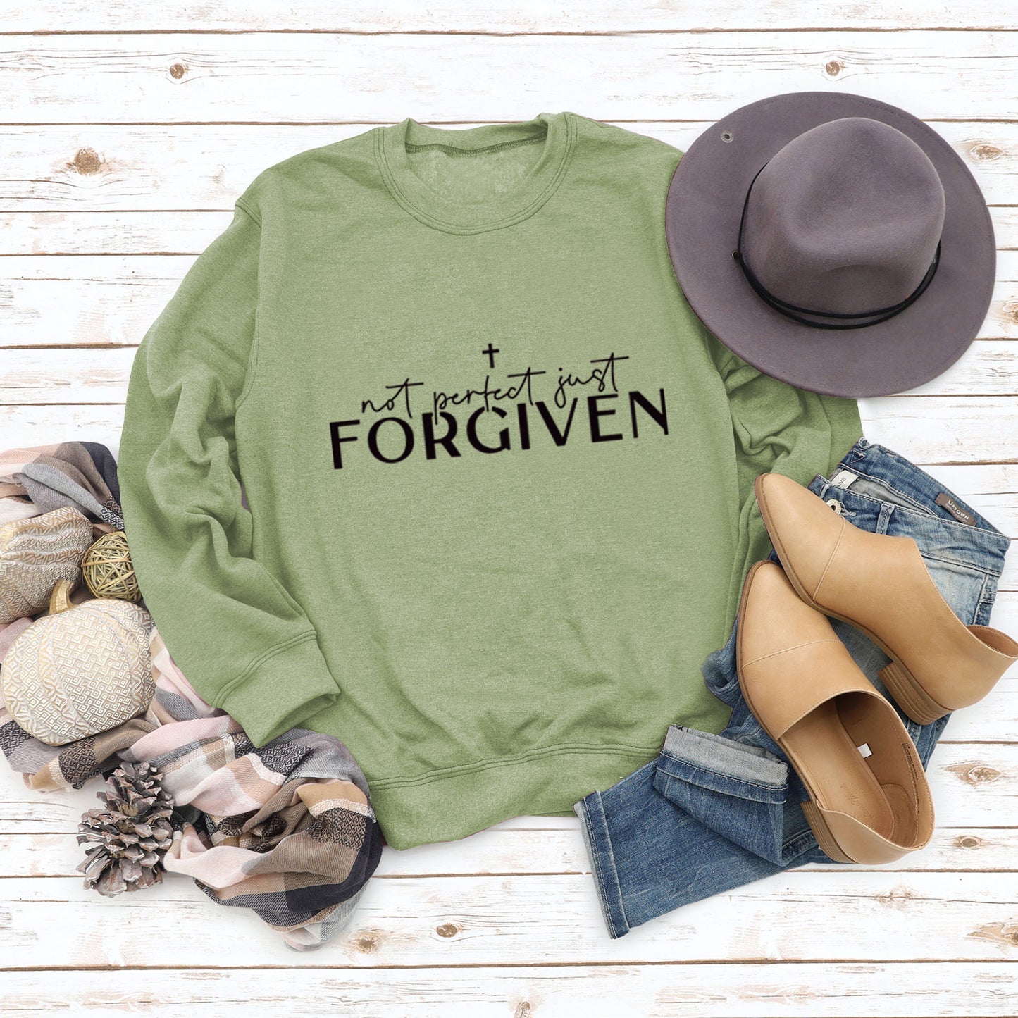 Not Perfect Just Forgiven Long-sleeved Crew-neck Shirt, Several Colors