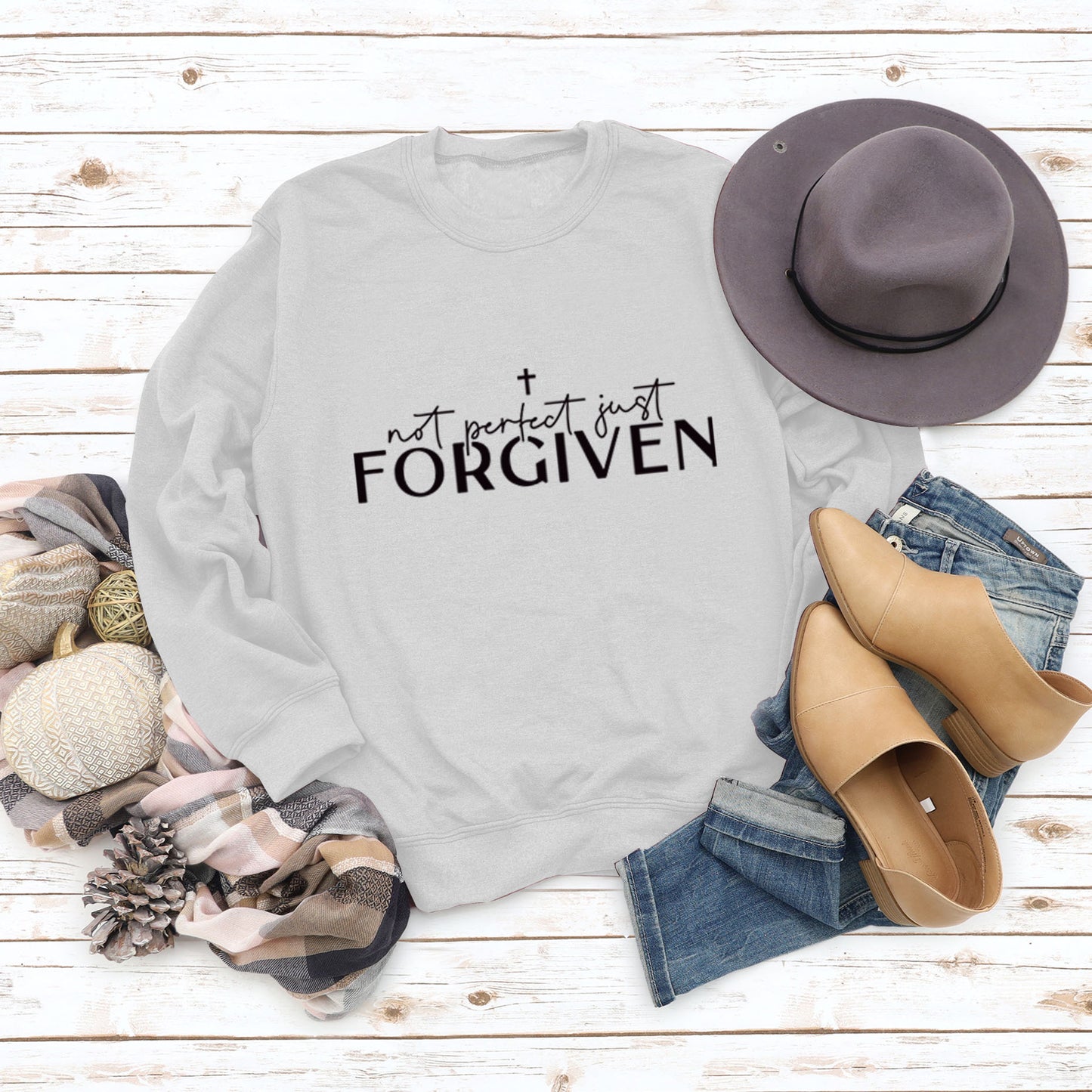 Not Perfect Just Forgiven Long-sleeved Crew-neck Shirt, Several Colors