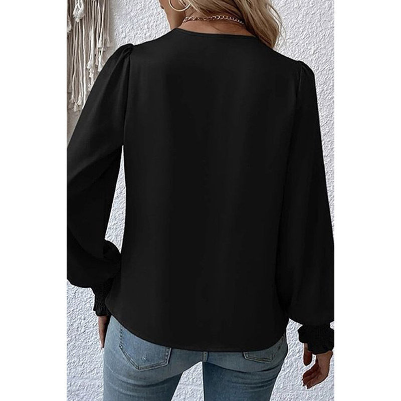 V-neck Chiffon Wrap Blouse, pink, black, or khaki