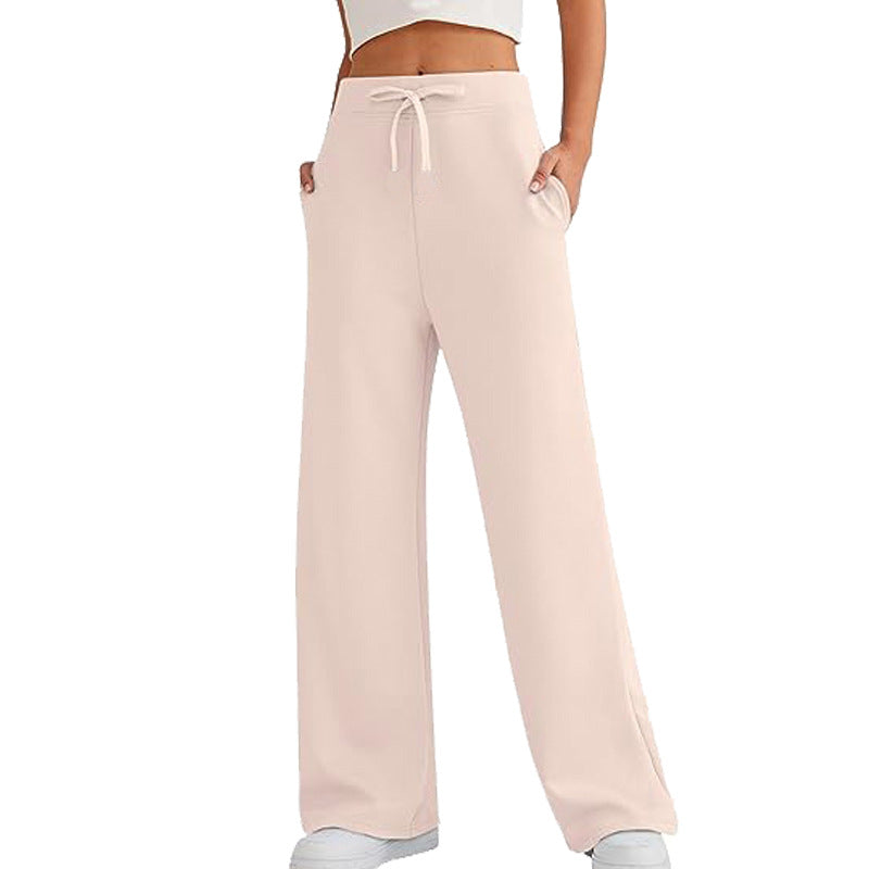 Solid Color Casual Loose Leg High Waist Pants, several colors