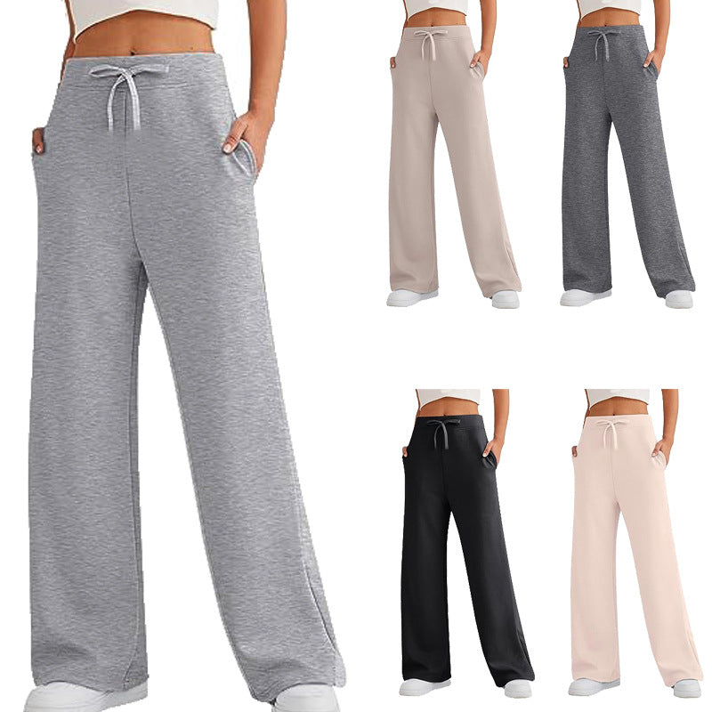 Solid Color Casual Loose Leg High Waist Pants, several colors