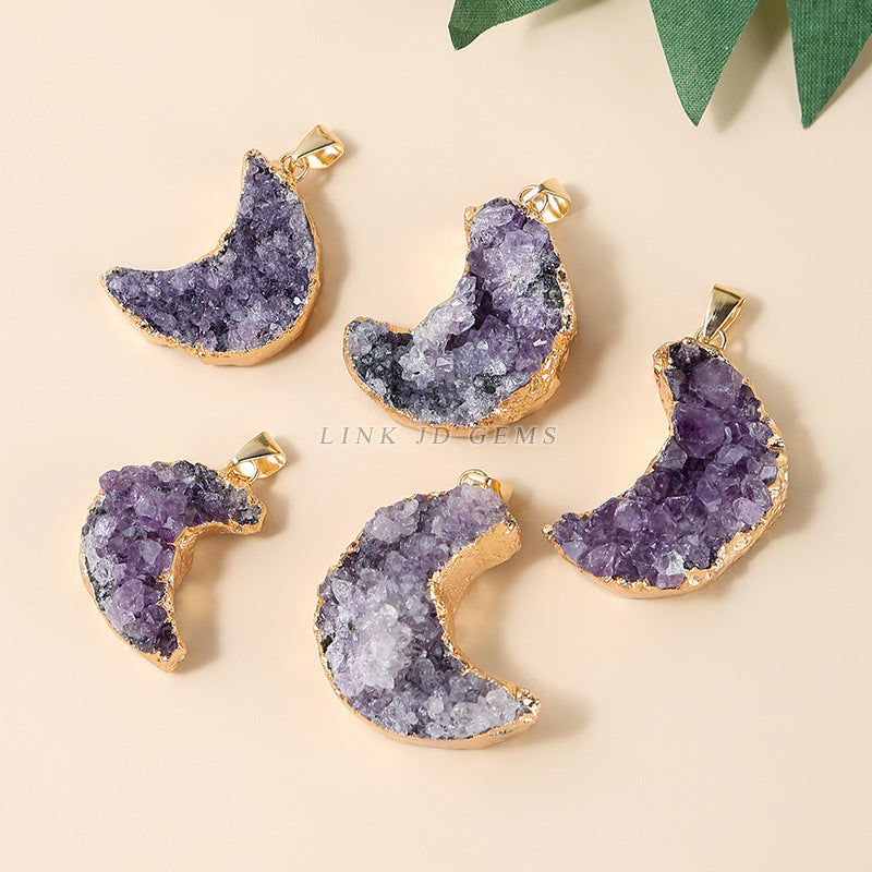 Natural Amethyst Cluster Moon Pendant