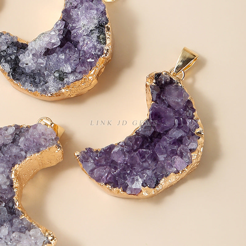 Natural Amethyst Cluster Moon Pendant