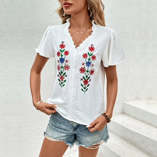 Embroidered Short Sleeve Blouse