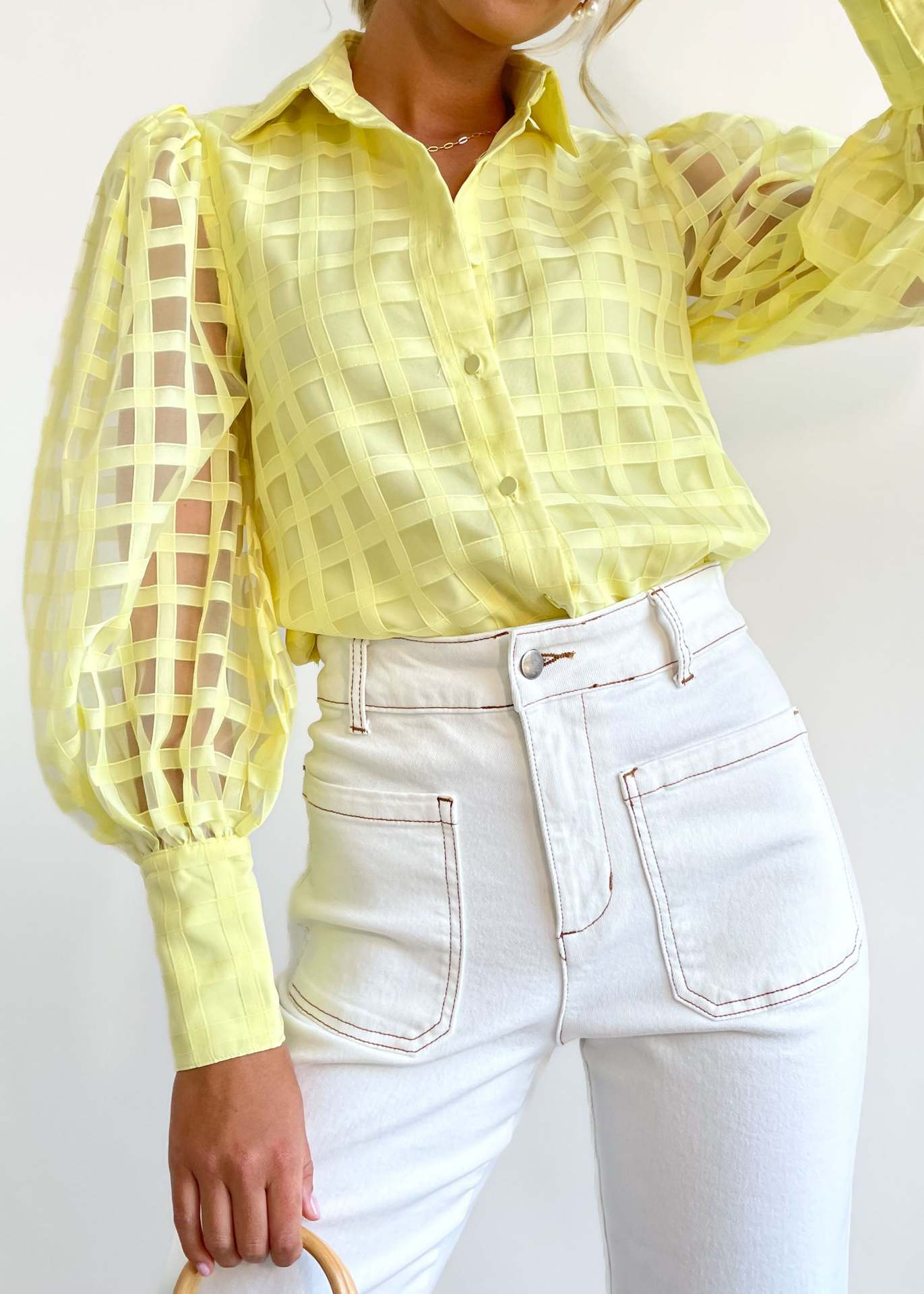 Lattice Puffed Sleeve Blouse, several colors