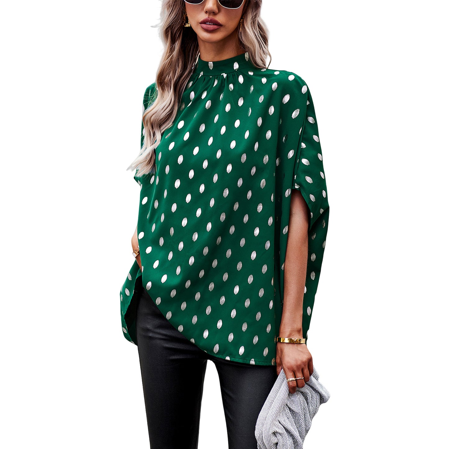 Metallic Polka Dot Long-sleeved Blouse