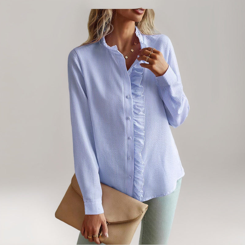 Ruffled Long Sleeve Button-down Shirt, several colors