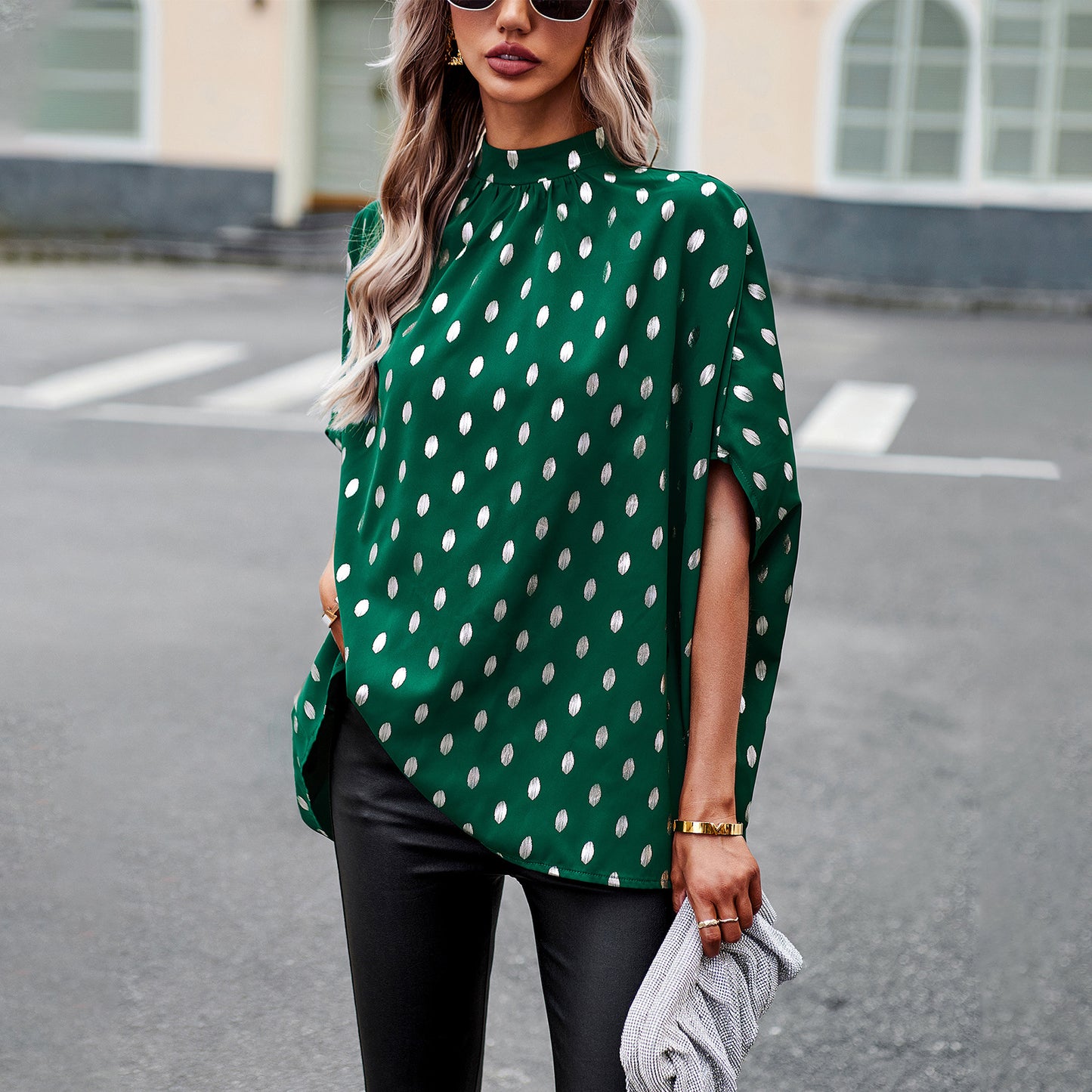 Metallic Polka Dot Long-sleeved Blouse