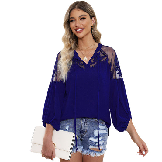 V-neck Lace Chiffon Blouse, several colors