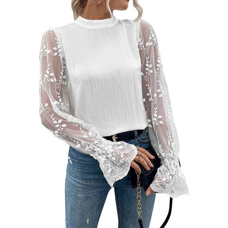 Chiffon Lace Sleeve Blouse