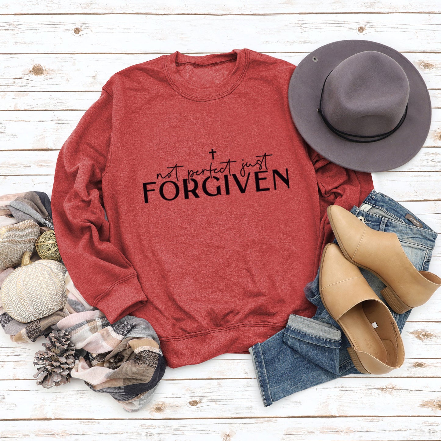 Not Perfect Just Forgiven Long-sleeved Crew-neck Shirt, Several Colors