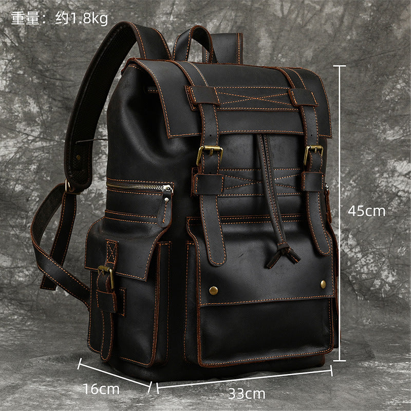 Unisex Retro  Leather Backpack,  large capacity leather travel bag 16 inch computer bag