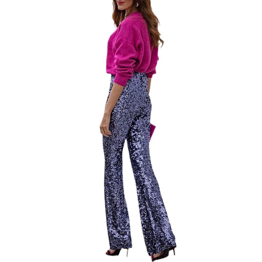 Sequin Elastic Waist slim-fit Stretchy Flare Pants, several colors